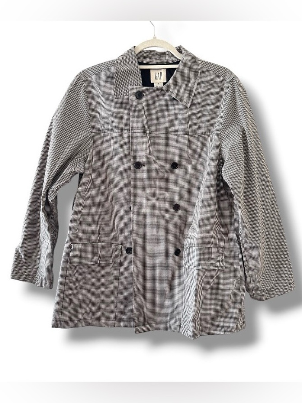 Vtg Y2K GAP Black White Check Double Breasted Single Button Coat Womens Sz Small